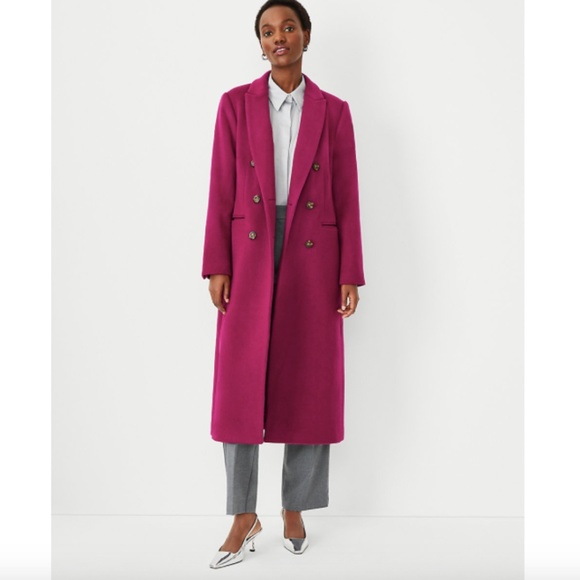 Ann Taylor Jackets & Blazers - ANN TAYLOR Wool Blend Long Chesterfield Coat Magenta Purple Size Medium
